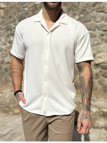 ανδρικό γκοφρέ λευκό oversized κοντομάνικο πουκάμισο