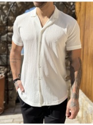 ανδρικό εκρού κοντομάνικο πουκάμισο με σαγρέ ύφασμα tst2733w