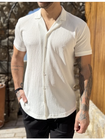 ανδρικό εκρού κοντομάνικο πουκάμισο με σαγρέ ύφασμα tst2733w