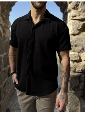 ανδρικό μαύρο oversized κοντομάνικο πουκάμισο rmz19142