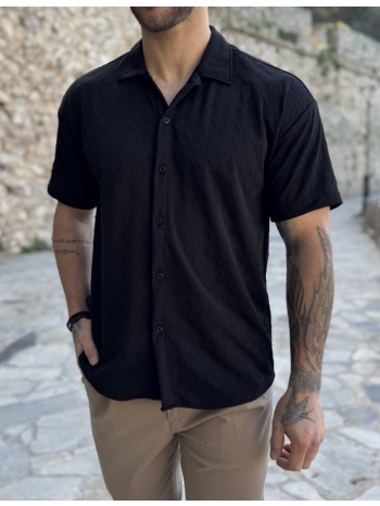 ανδρικό μαύρο με ανάγλυφα σχέδια κοντομάνικο πουκάμισο