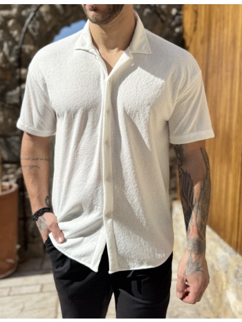 ανδρικό λευκό ανάγλυφο κοντομάνικο πουκάμισο rmz19136