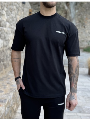ανδρική μαύρη oversized κοντομάνικη μπλούζα με λογότυπο