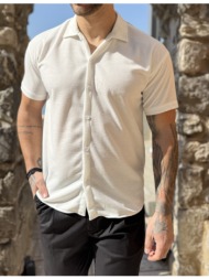 ανδρικό πλεκτό λευκό κοντομάνικο πουκάμισο rmz19134