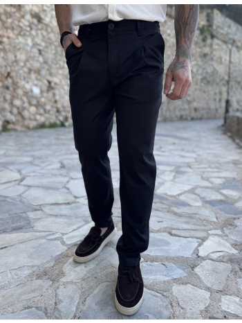 ανδρικό μαύρο υφασμάτινο παντελόνι με πιέτες jr2622