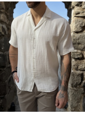 ανδρικό λευκό βαμβακερό κοντομάνικο πουκάμισο tst2555w