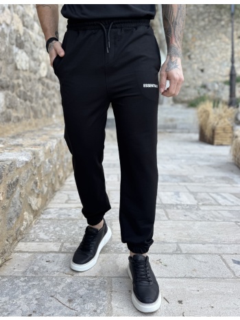 ανδρική μαύρη φόρμα με λάστιχο και λογότυπο στο πλάι es302m