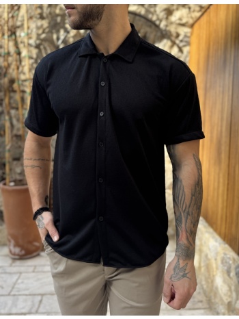 ανδρικό μαύρο κοντομάνικο πουκάμισο rmz19144