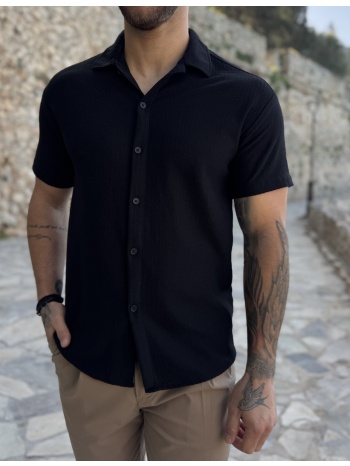 ανδρικό μαύρο πλεκτό κοντομάνικο πουκάμισο rmz19132m