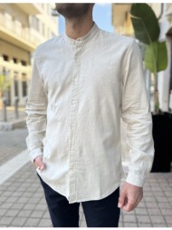 ανδρικό λινό μπεζ πουκάμισο με μάο γιακά 2347