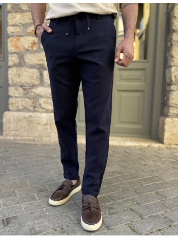 ανδρικό υφασμάτινο μπλε παντελόνι με κορδόνι και κουμπί