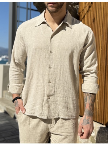 marrakech ανδρικό λινό μπεζ πουκάμισο με γιακά tst2530b