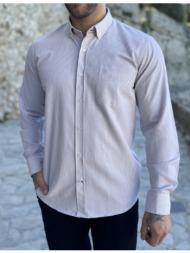 ανδρικό μπεζ ριγέ πουκάμισο με γιακά και τσέπη στο στήθος 562s