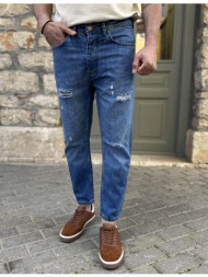 ανδρικό μπλε με σκισίματα σταθερό loose jean πεντάτσεπο με κουμπιά bf3026