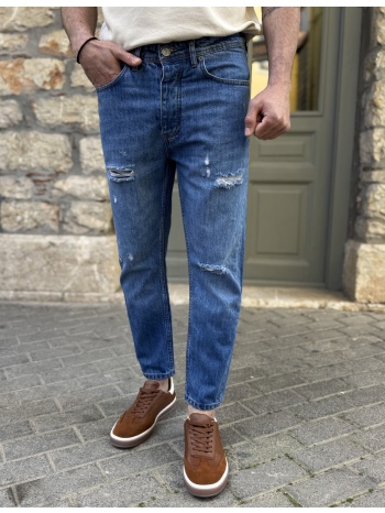 ανδρικό μπλε με σκισίματα σταθερό loose jean πεντάτσεπο με