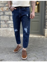 ανδρικό σκούρο μπλε boyfriend τζιν πεντάτσεπο με σκισίματα 60236