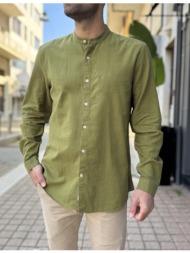 ανδρικό λινό λαδί πουκάμισο με μάο γιακά 2347l