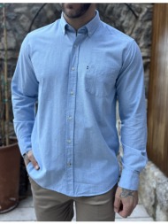 ανδρικό σιέλ βαμβακερό πουκάμισο oxford 966s