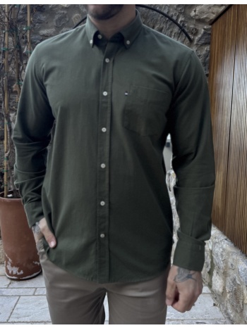 ανδρικό χακί βαμβακερό πουκάμισο oxford 966x