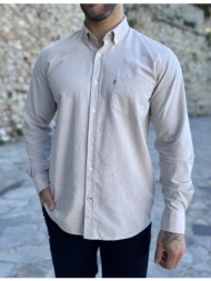 ανδρικό μπεζ βαμβακερό πουκάμισο oxford 966b