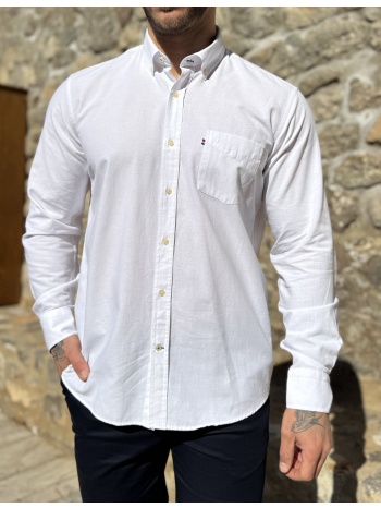 ανδρικό λευκό βαμβακερό πουκάμισο oxford 966w
