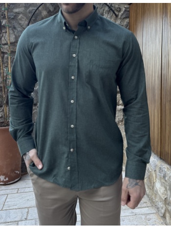 ανδρικό σκούρο πράσινο βαμβακερό πουκάμισο με τσέπη 480p