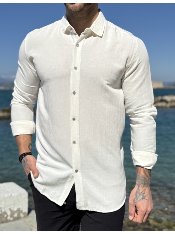 ανδρικό εκρού μακρυμάνικο πουκάμισο 9727