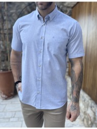 ανδρικό κοντομάνικο σιέλ βαμβακερό πουκάμισο με τσέπη 145