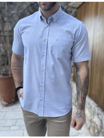 ανδρικό κοντομάνικο σιέλ βαμβακερό πουκάμισο με τσέπη 145