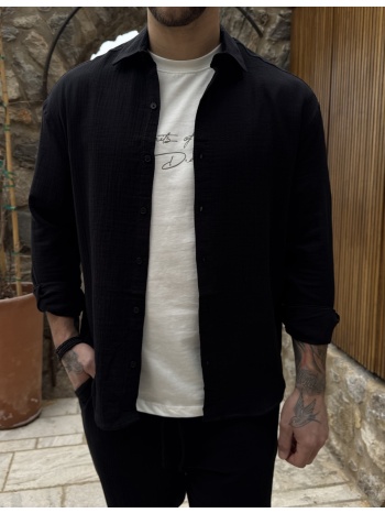 ανδρικό μαύρο πουκάμισο με γιακά es516