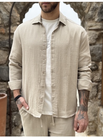 ανδρικό μπεζ πουκάμισο με γιακά es516b