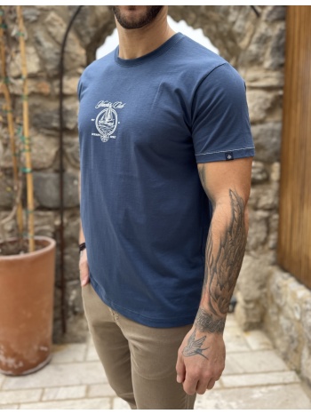 everbest ανδρική μπλε indigo κοντομάνικη μπλούζα με τύπωμα