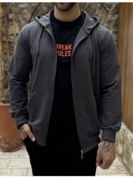 ανδρική ανθρακί βαμβακερή ζακέτα με κουκούλα kef2630g