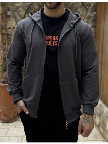 ανδρική ανθρακί βαμβακερή ζακέτα με κουκούλα kef2630g