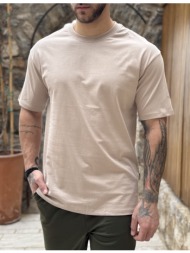 ανδρική βαμβακερή μπεζ κοντομάνικη oversized μπλούζα kef2622b