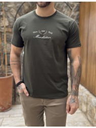 everbest ανδρική χακί κοντομάνικη μπλούζα με τύπωμα plus size 262802x