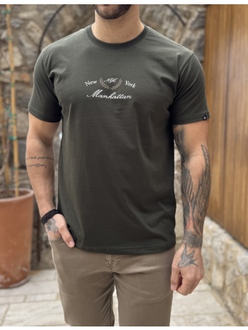 everbest ανδρική χακί κοντομάνικη μπλούζα με τύπωμα plus