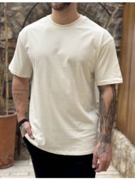 ανδρική βαμβακερή εκρού κοντομάνικη oversized μπλούζα kef2622