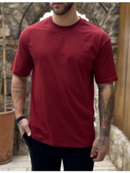 ανδρική βαμβακερή κόκκινη κοντομάνικη oversized μπλούζα kef2622k