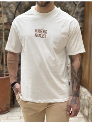 ανδρική βαμβακερή λευκή κοντομάνικη oversized μπλούζα με τύπωμα kef2624