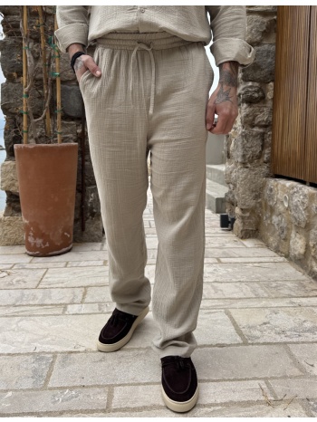 ανδρική μπεζ loose παντελόνα με λάστιχο es517b