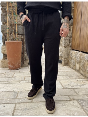 ανδρική μαύρη loose παντελόνα με λάστιχο es517