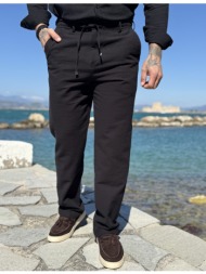 ανδρικό υφασμάτινο μαύρο παντελόνι με κορδόνι και κουμπί fcl6700m