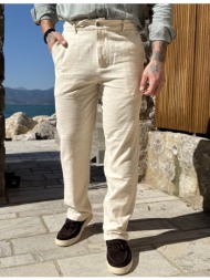 ανδρικό υφασμάτινο μπεζ παντελόνι με κορδόνι και κουμπί fcl6700