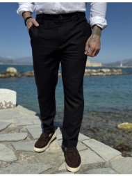 ανδρικό μαύρο λινό υφασμάτινο παντελόνι με λάστιχο στην μέση jr0022m