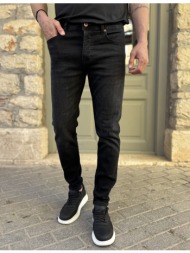 ανδρικό slim μαύρο ξεβαμμένο τζιν παντελόνι πεντάτσεπο με κουμπιά 3ln513