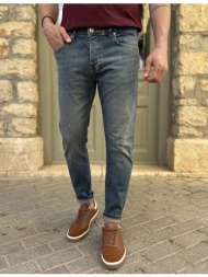 ανδρικό slim μπλε με φθορές τζιν παντελόνι πεντάτσεπο με κουμπιά 3ln471