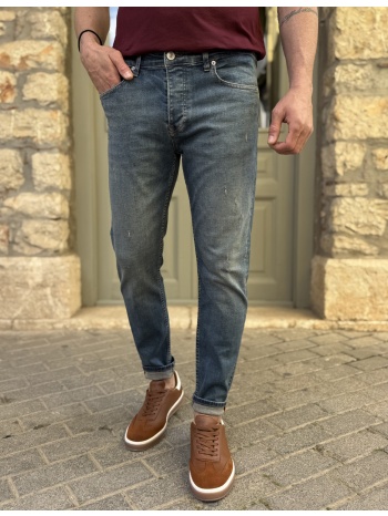 ανδρικό slim μπλε με φθορές τζιν παντελόνι πεντάτσεπο με