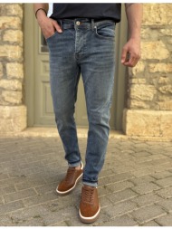 ανδρικό slim μπλε τζιν παντελόνι πεντάτσεπο με κουμπιά 3ln502