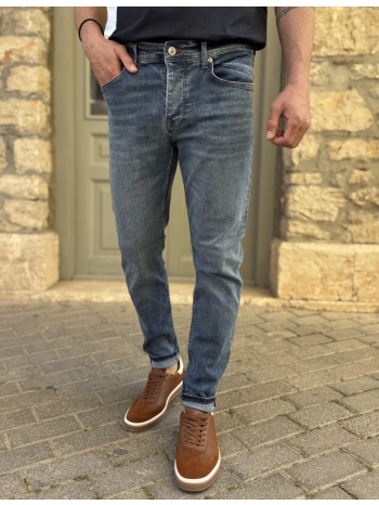 ανδρικό slim μπλε τζιν παντελόνι πεντάτσεπο με κουμπιά